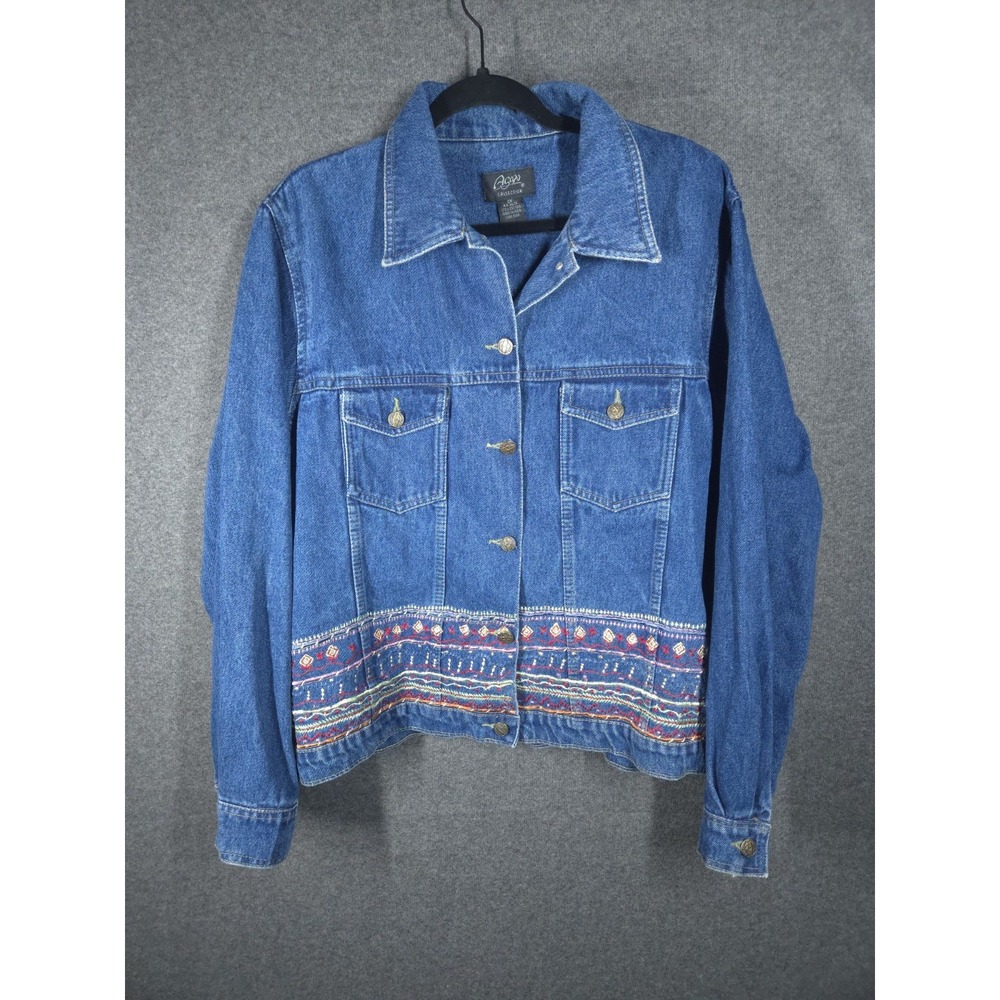 Vtg 90s Agapo Collection Embroidered Denim Jacket Womens 2X Boho Southwest